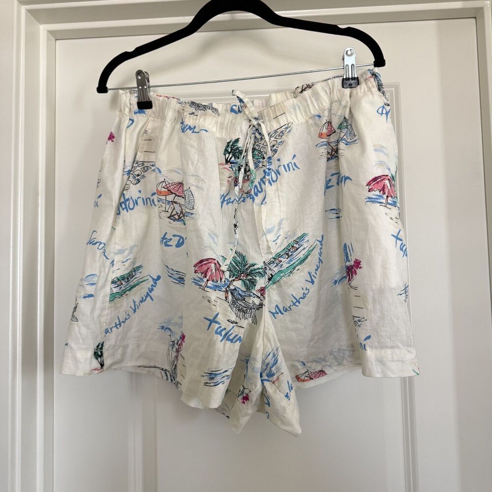NWT! Linen cotton blend shorts white summer GAP island vacation novelty XXL